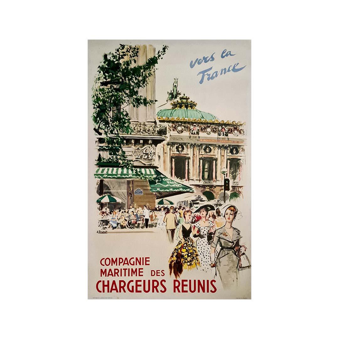 1950 original poster by Albert Brenet Compagnie Maritime des Chargeurs Réunis For Sale 2