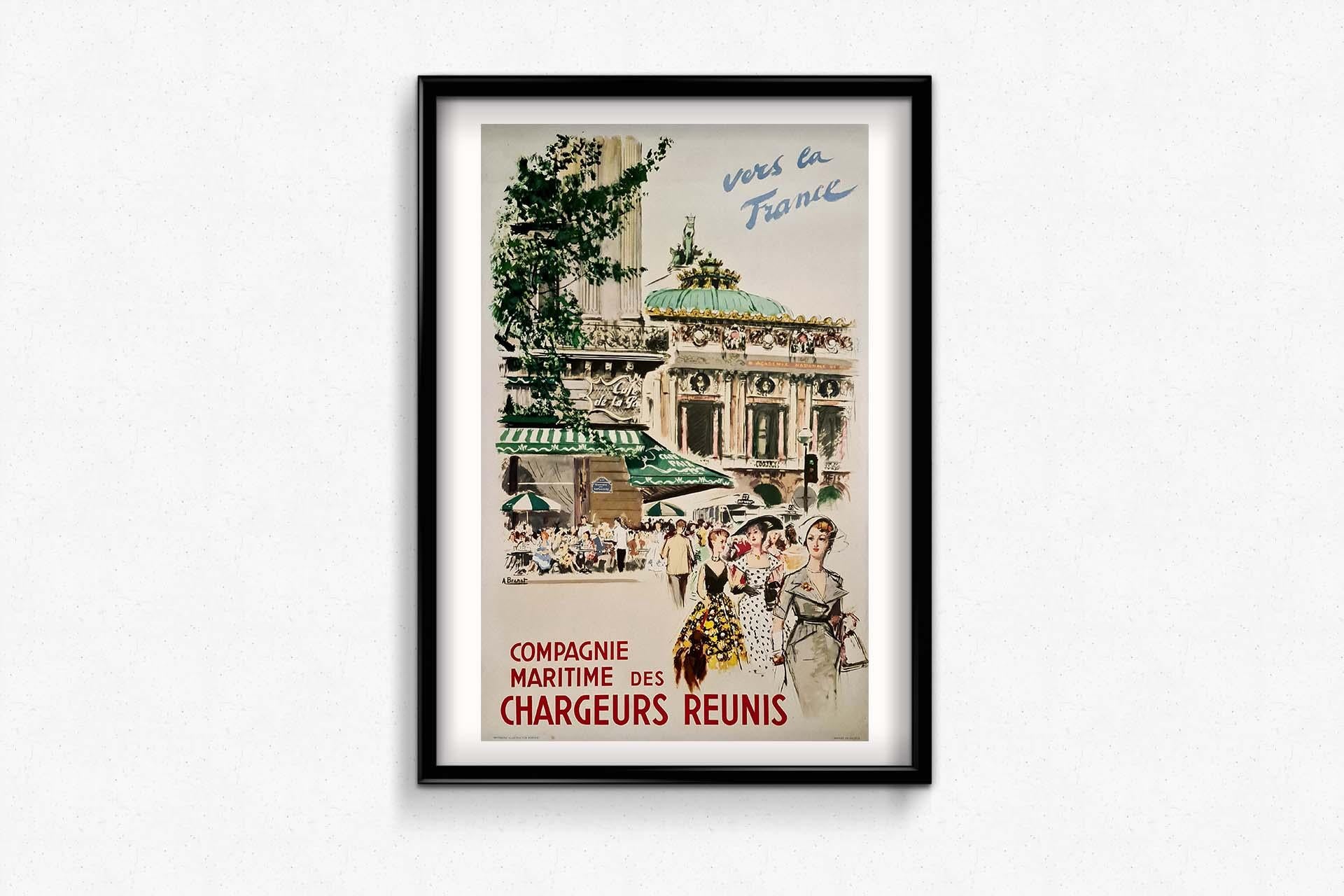 1950 original poster by Albert Brenet Compagnie Maritime des Chargeurs Réunis For Sale 3