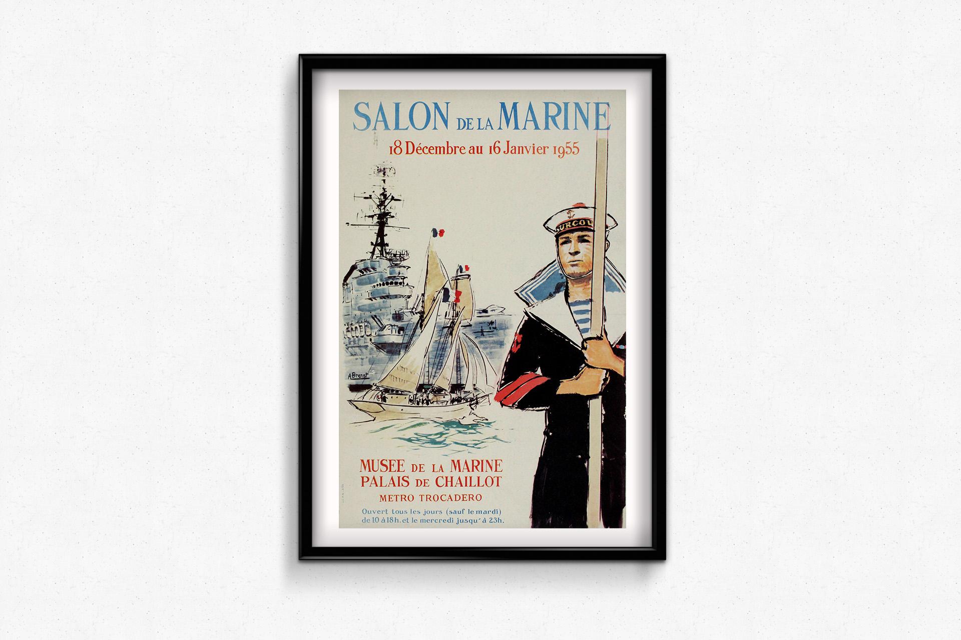 1955 Original-Ausstellungsplakat für den Salon de la Marine von Albert Brenet im Angebot 3