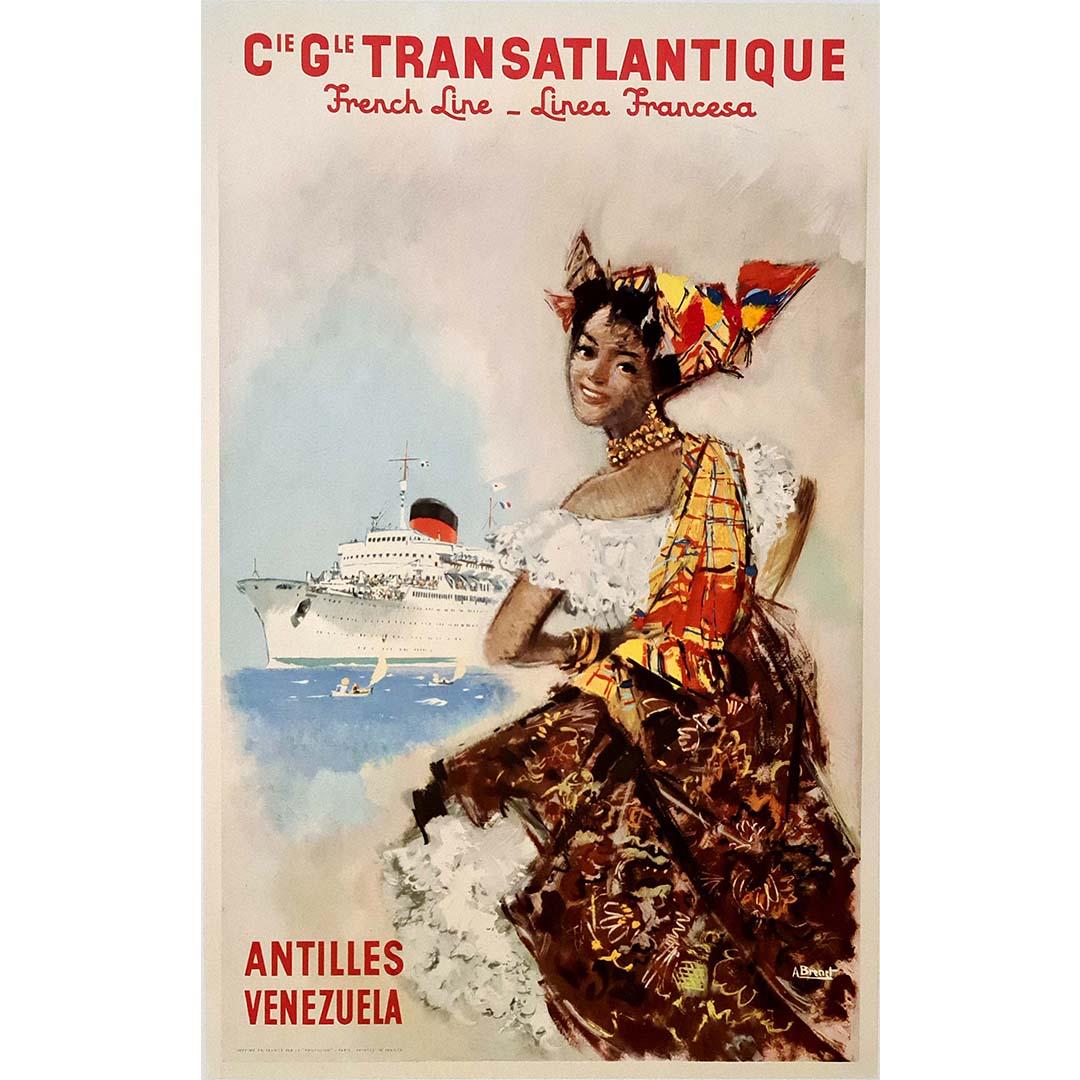 50s Original poster by Albert Brenet Compagnie Générale Transatlantique For Sale 2