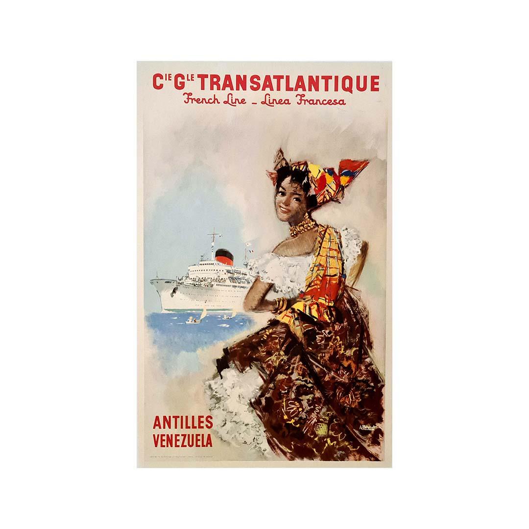 Schönes Plakat um 1950 von Albert Brenet 🇫🇷 (1903-2005), einem berühmten französischen Maler, Plakatkünstler, Bildhauer und Illustrator: Compagnie Générale Transatlantique Französische Linie - Antillen - Venezuela - Linea francesa

Im Jahr 1936