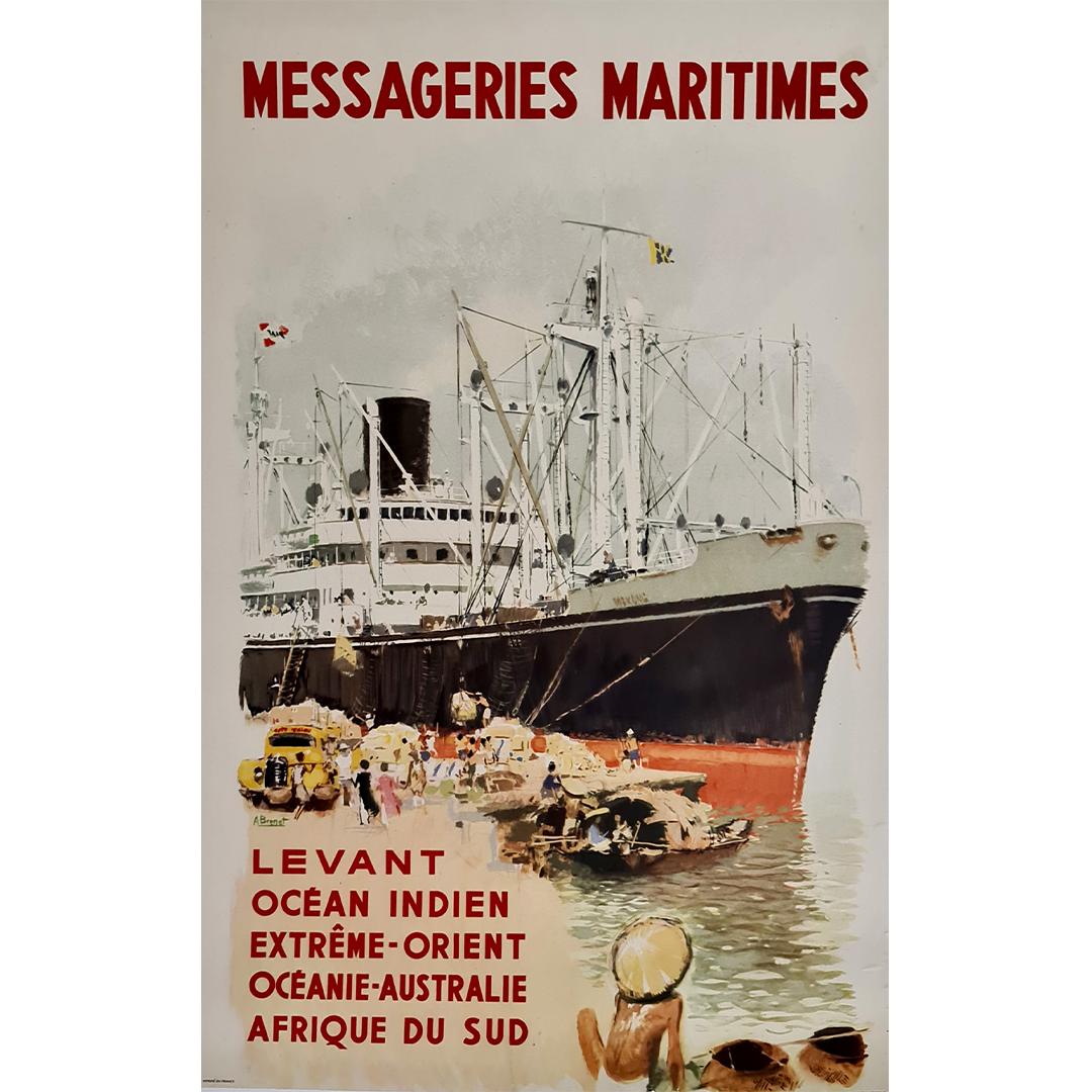 Circa 1950 Original poster by Albert Brenet for the Messageries Maritimes For Sale 1