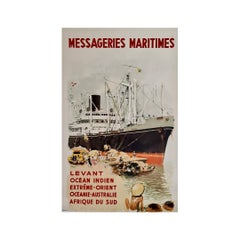 Retro Circa 1950 Original poster by Albert Brenet for the Messageries Maritimes