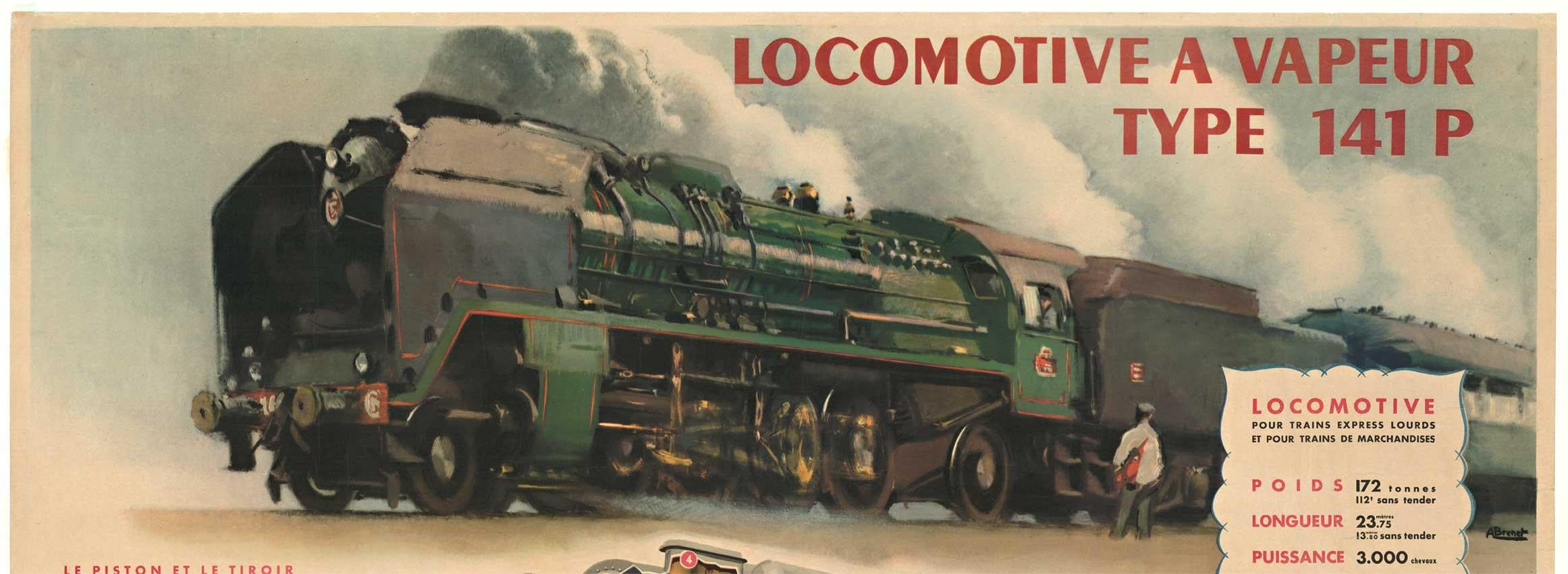 Original poster:  LOCOMOTIVE A VAPEUR.   Type 141 P. 
Artist:  A. Bouvry and Albert Brenert   Horizontal railway poster that has been archival linen backed, ready to frame.   Very good condition.

Albert Brenet was known for his railway and railroad