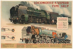 Affiche vintage d'origine « Locomotive a Vapeur, Typoe 141 P » (Locomotive a Vapeur), chemin de fer