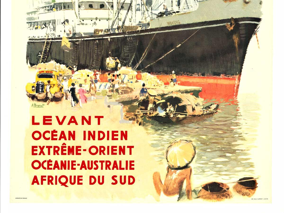 Cartel original de época francés de transporte marítimo Messageries Maritimes - Print realista estadounidense de Albert Brenet