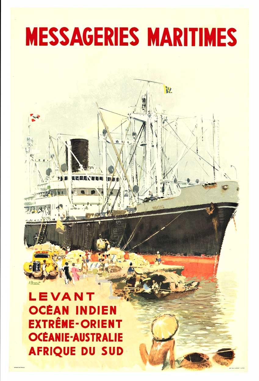 Manifesto originale delle Messageries Maritimes, un manifesto navale francese d'epoca