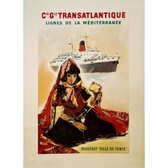 Affiche originale datant d'environ 1950 A. Brenet - Cie Gle Transatlantique