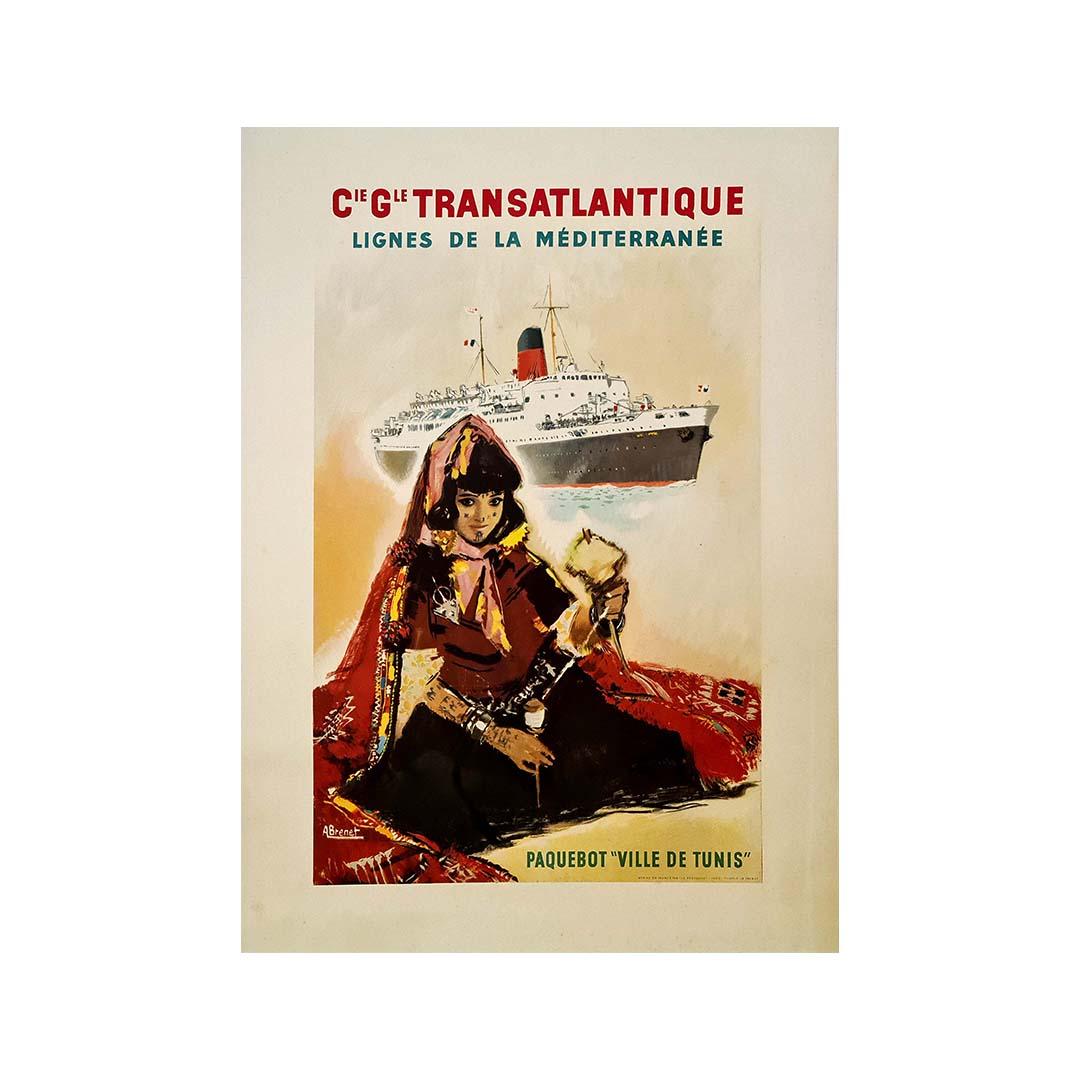 Original poster Circa 1950 A. Brenet - Cie Gle Transatlantique - Print by Albert Brenet