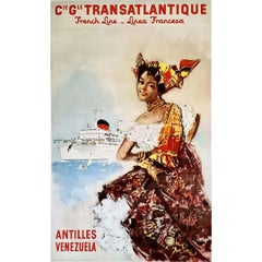 Affiche originale réalisée vers les années 1950 par Albert Brenet Cie Gle Transatlantique