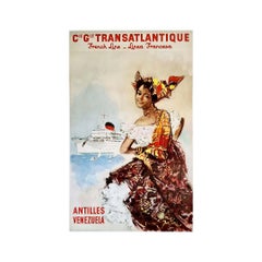 Affiche originale réalisée vers les années 1950 par Albert Brenet, Cie Gle Transatlantique