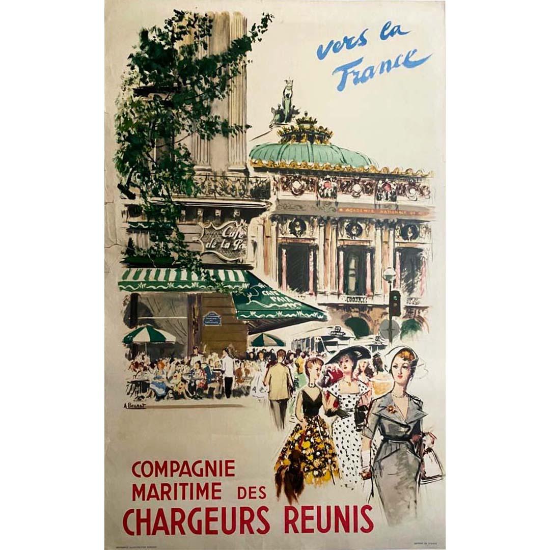 Original poster made around 1950s by Albert Brenet Compagnie Maritime For Sale 1