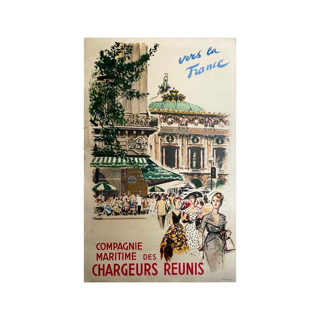 Original poster made around 1950s by Albert Brenet Compagnie Maritime