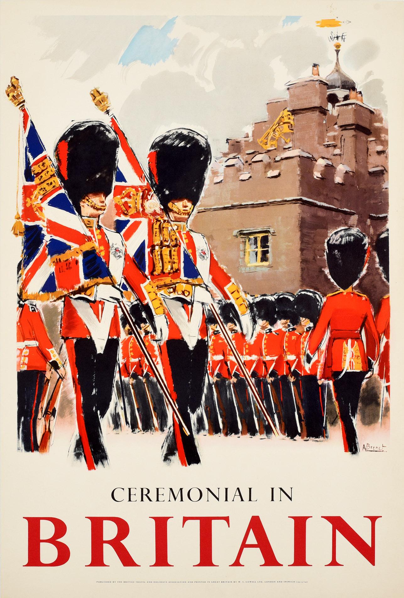 Albert Brenet Print - Original Vintage Poster Ceremonial In Britain Royal Coldstream Guards Travel Art