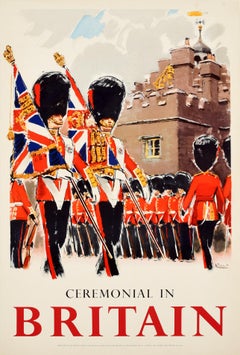 Original Vintage Poster Ceremonial In Britain Royal Coldstream Guards Travel Art