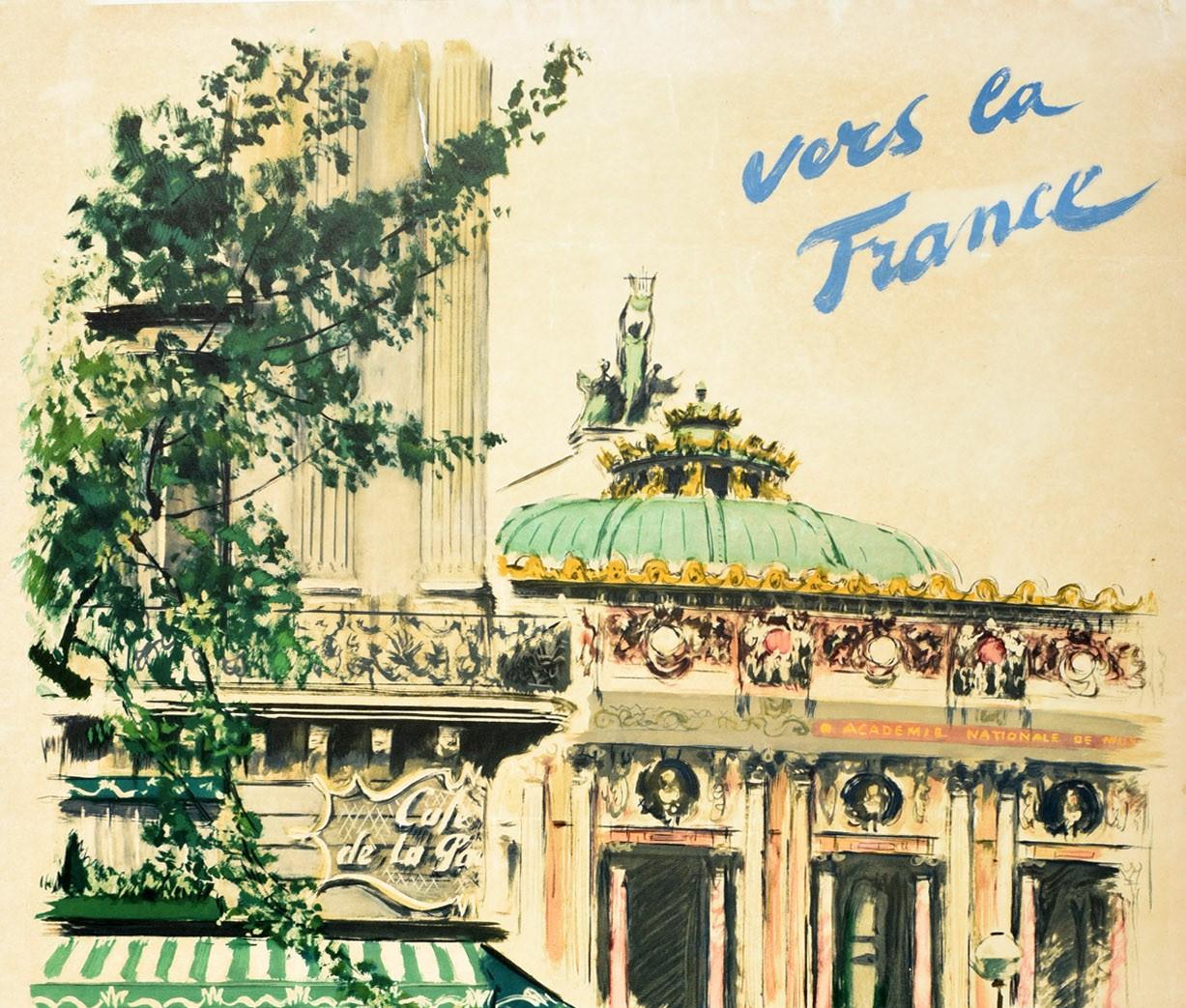 Original Vintage Poster Chargeurs Reunis Cruise Travel Paris Opera Cafe Fashion - Print by Albert Brenet
