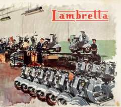 Original Vintage Poster Lambretta Scooter Factory Workshop Advertising Art