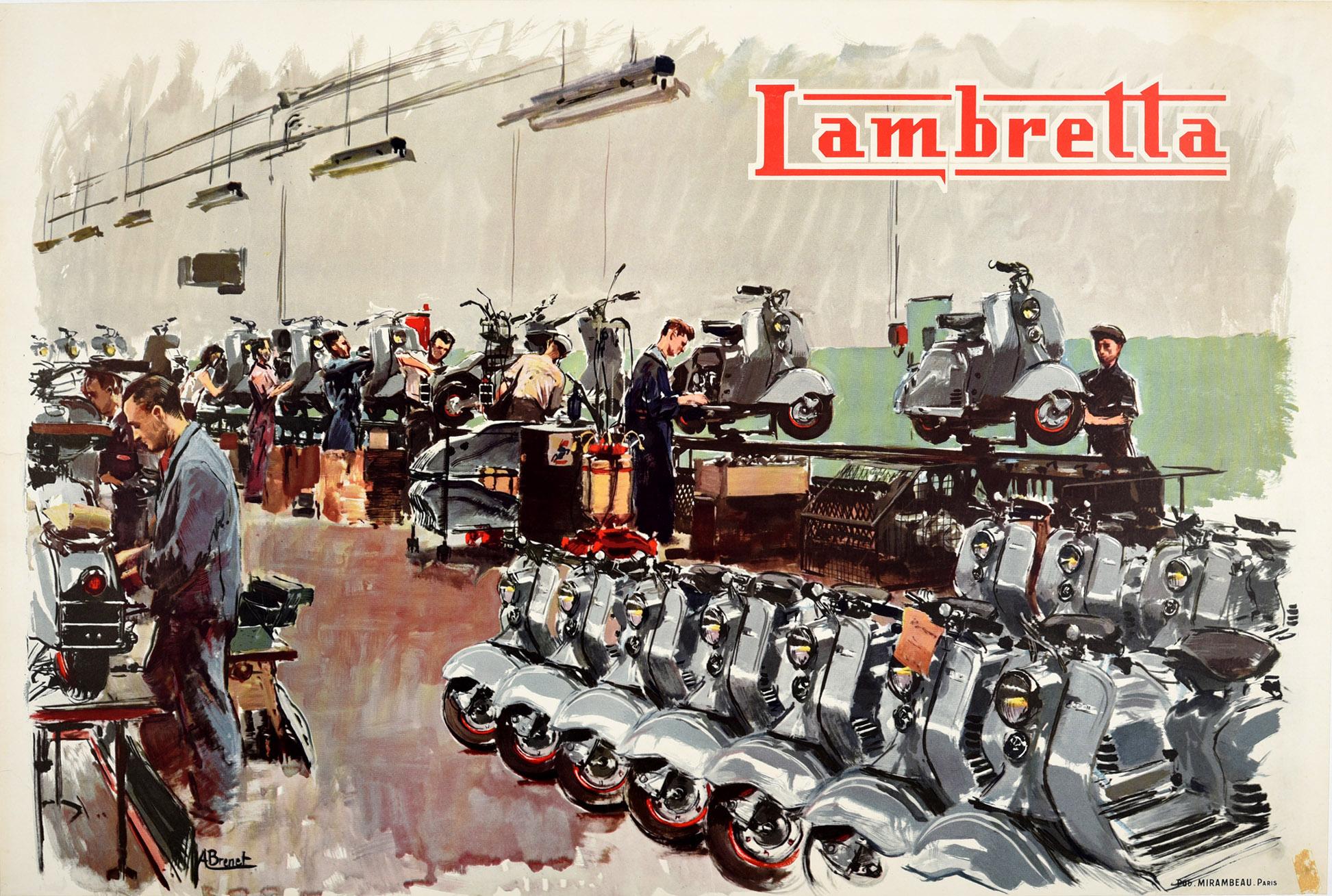 Albert Brenet Print - Original Vintage Poster Lambretta Scooter Factory Workshop Advertising Art