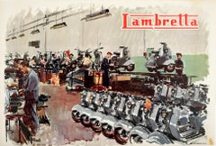 Original Vintage Poster Lambretta Scooter Factory Workshop Advertising Art