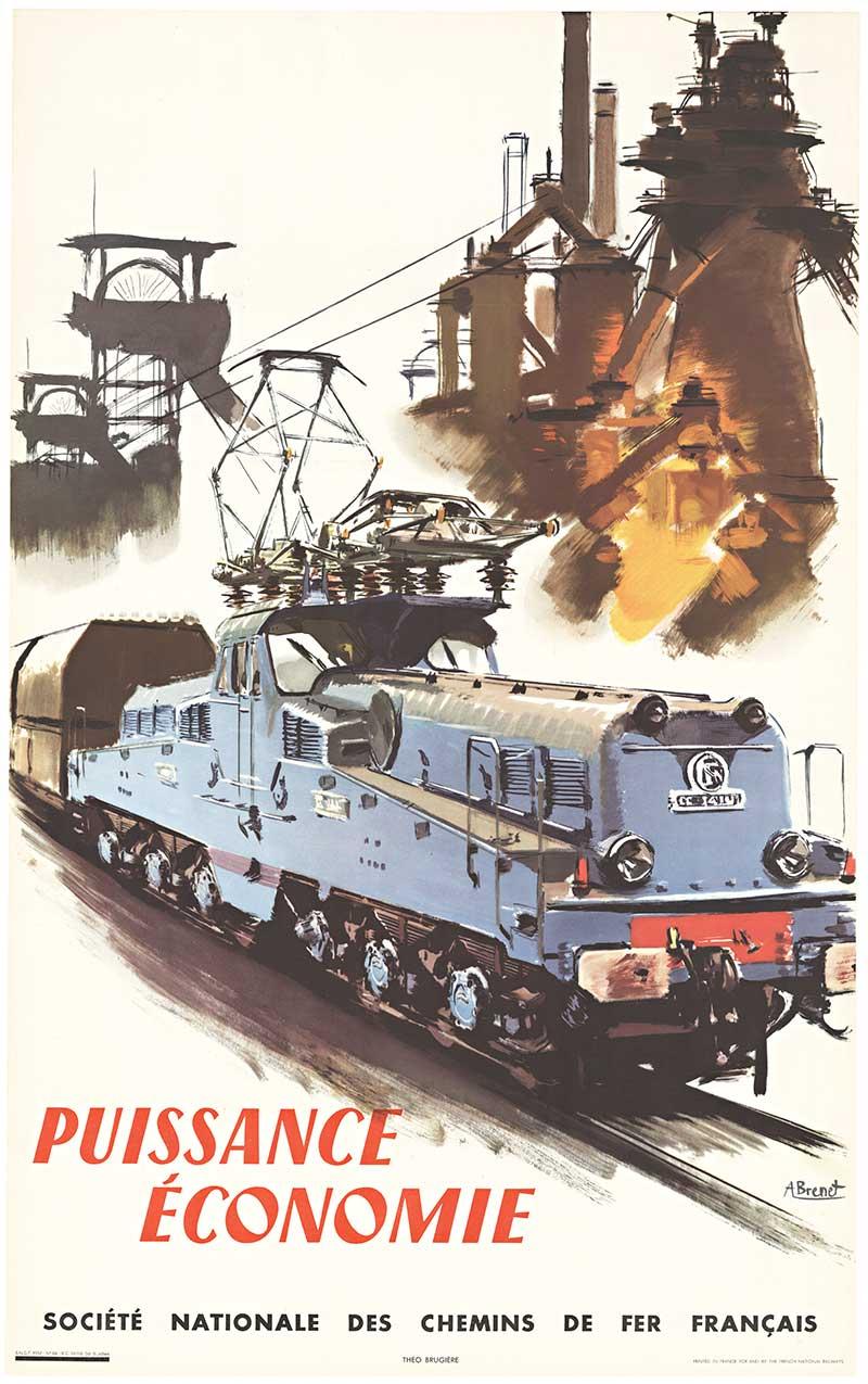 Albert Brenet Landscape Print - Puissance Economie SNCF French Railroad. original vintage poster