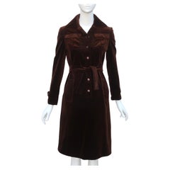 ALBERT CAPRARO Brown Velvet Velveteen Shirt Dress, 1970's
