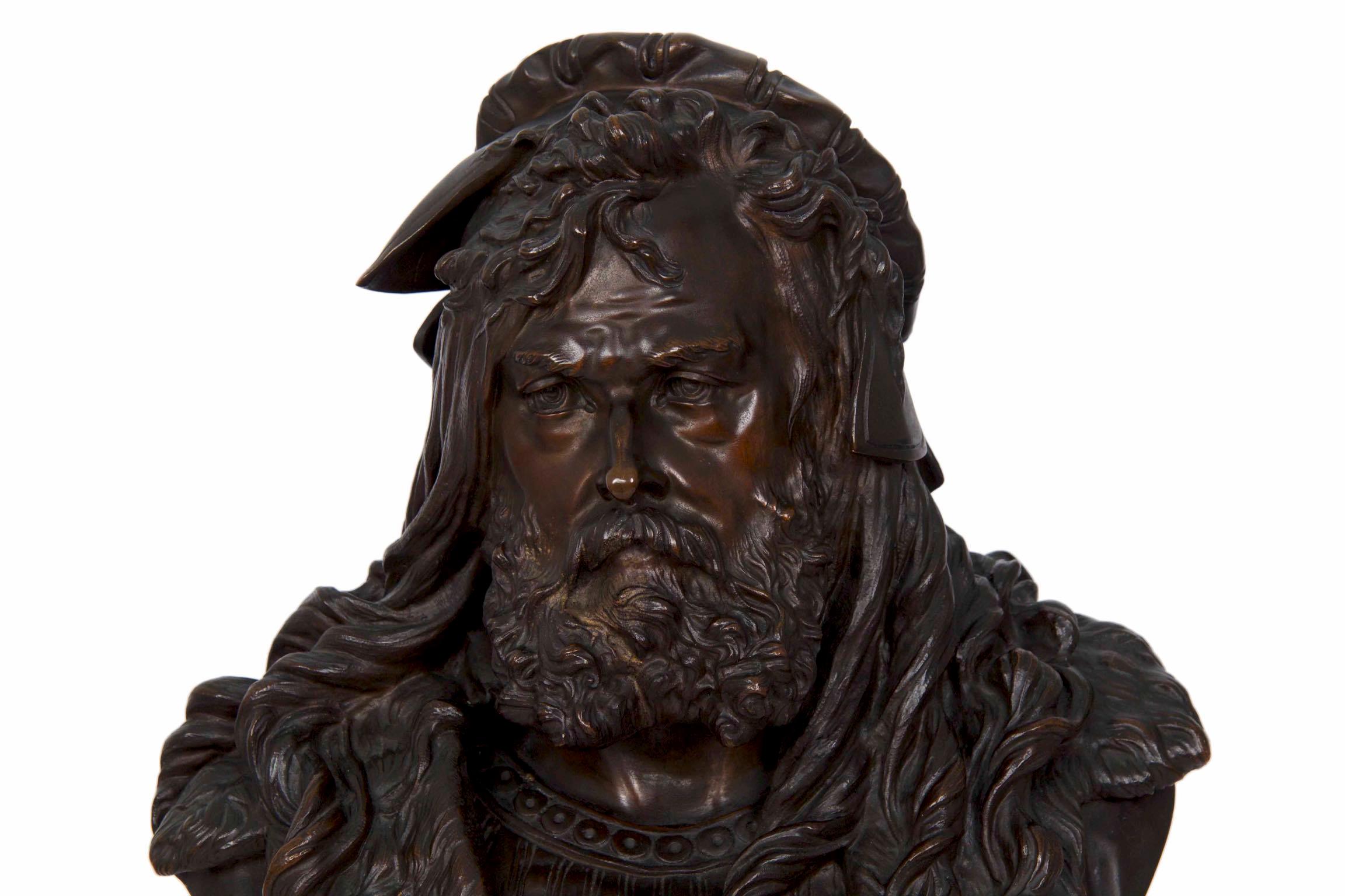 Albert Carrier-Belleus French Bronze Antique Sculpture Bust of Albrecht Dürer In Good Condition In Shippensburg, PA