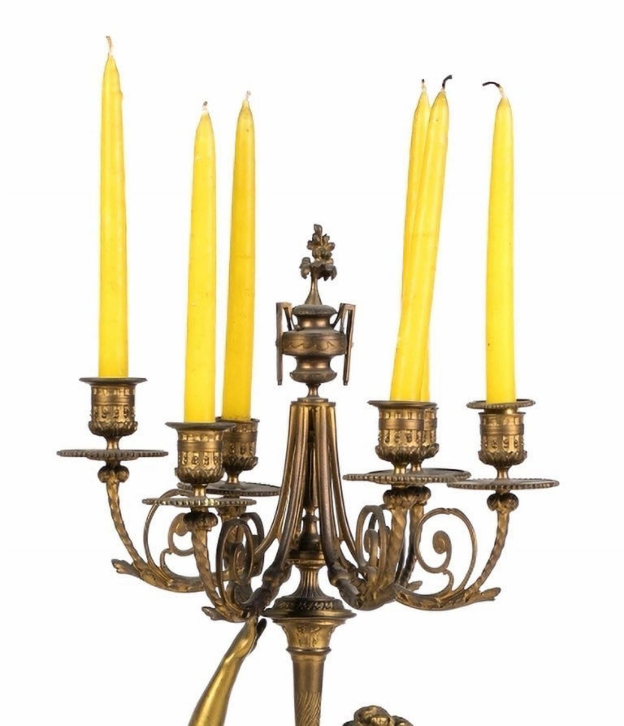 Albert Carrier-Belleuse '1824-1887' Paire de candélabres français à cinq feux 19ème en vente 5