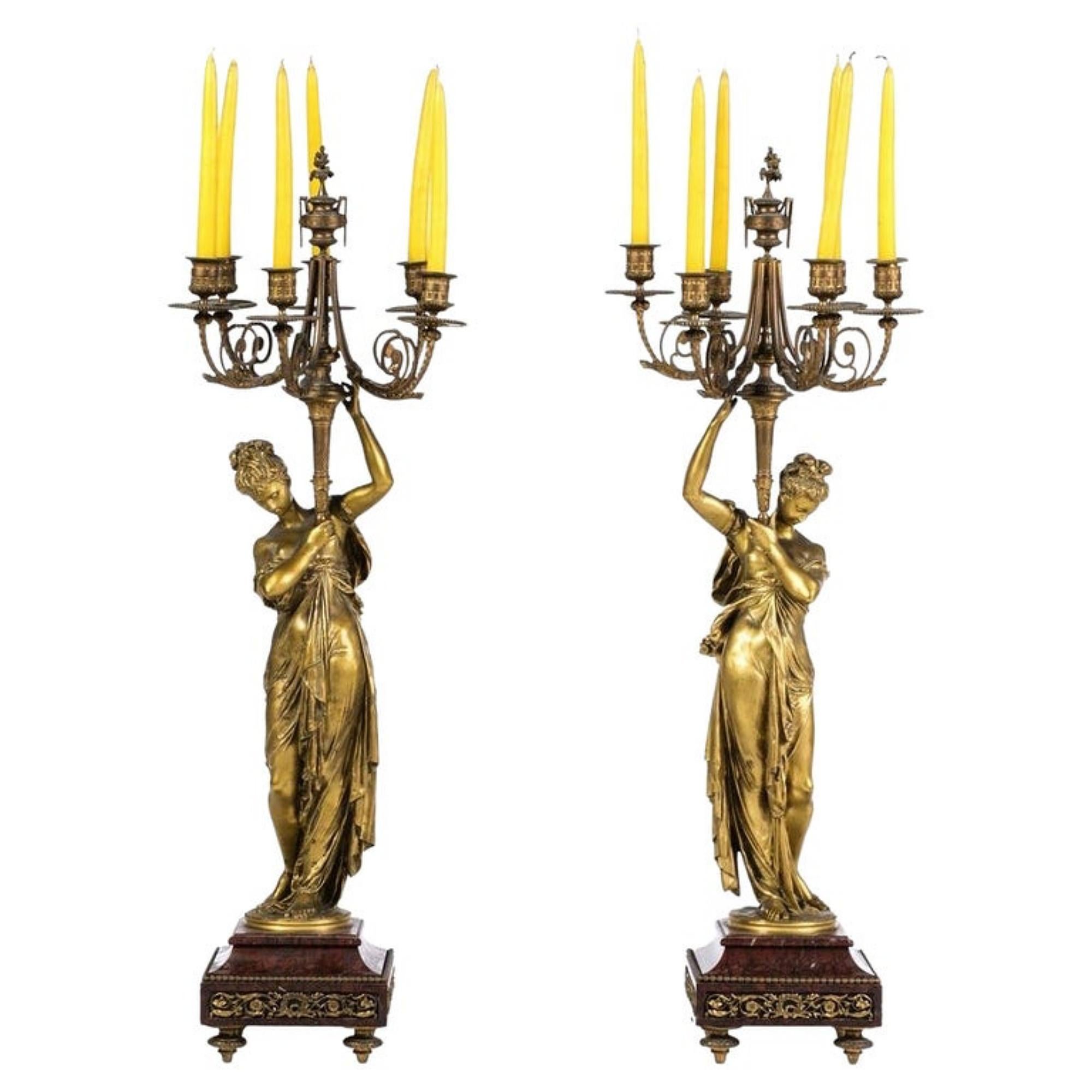 Albert Carrier-Belleuse Pair of French Five-Fire Candelabra, 19th Century For Sale 8
