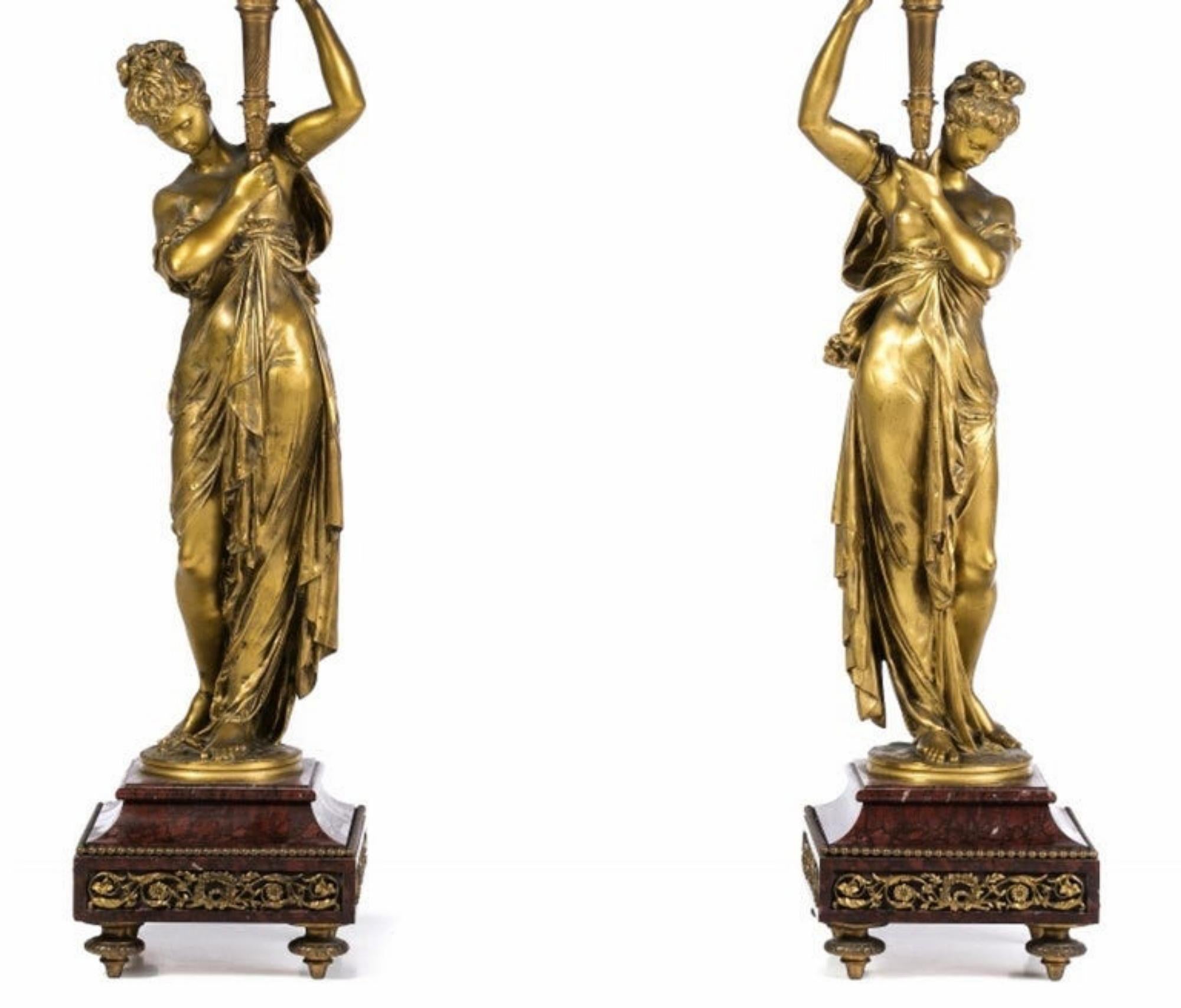 Bronze Albert Carrier-Belleuse '1824-1887' Paire de candélabres français à cinq feux 19ème en vente