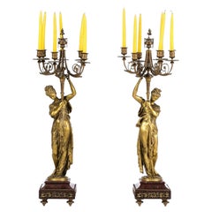 Albert Carrier-Belleuse '1824-1887' Pair of French Five-Fire Candelabra 19th