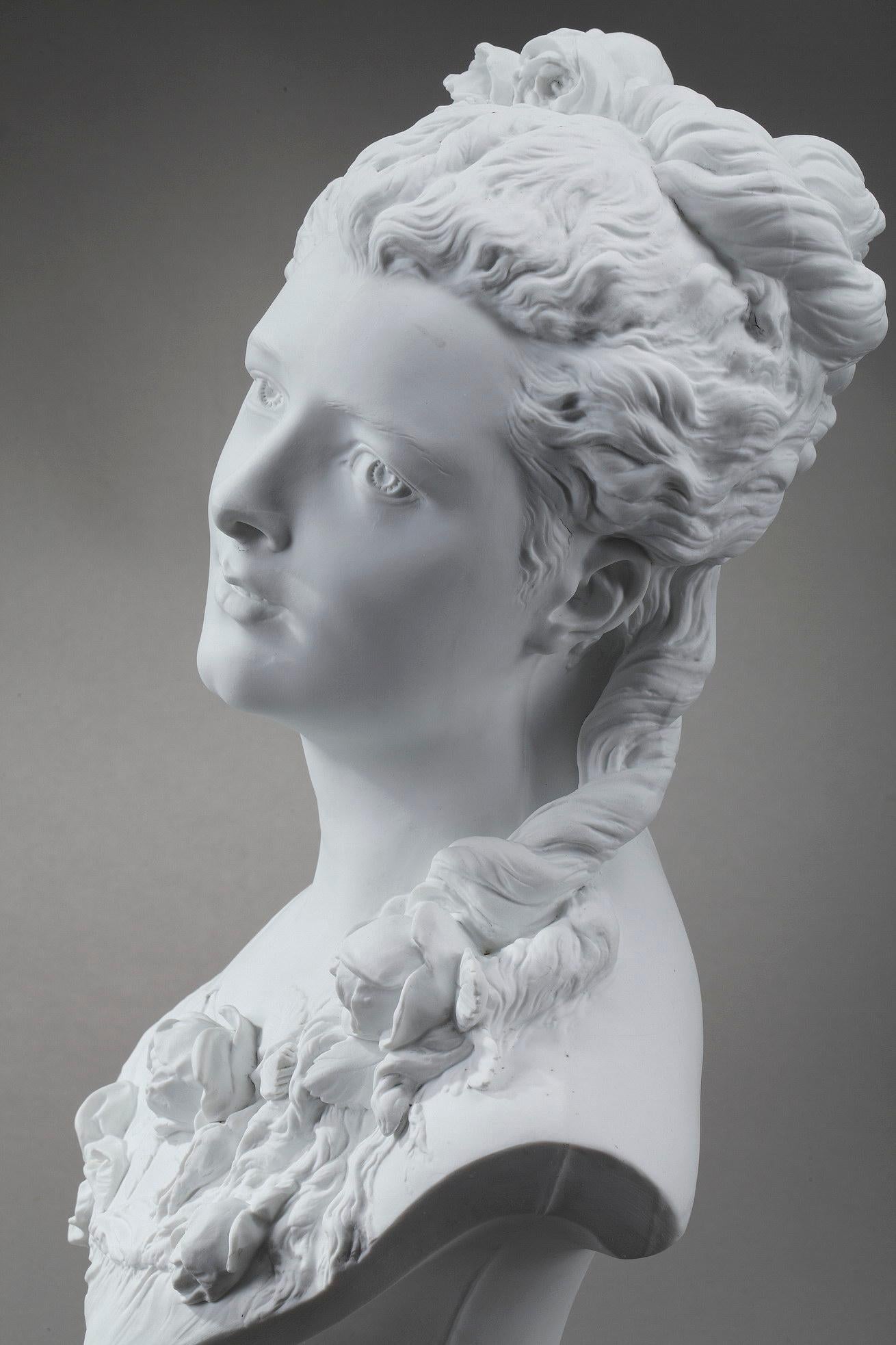 Porcelain Albert Carrier-Belleuse, Bust of a Woman with Roses
