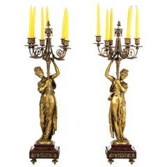 Albert Carrier-Belleuse Important Pair of Chandeliers Bronze Signed 19th Century
