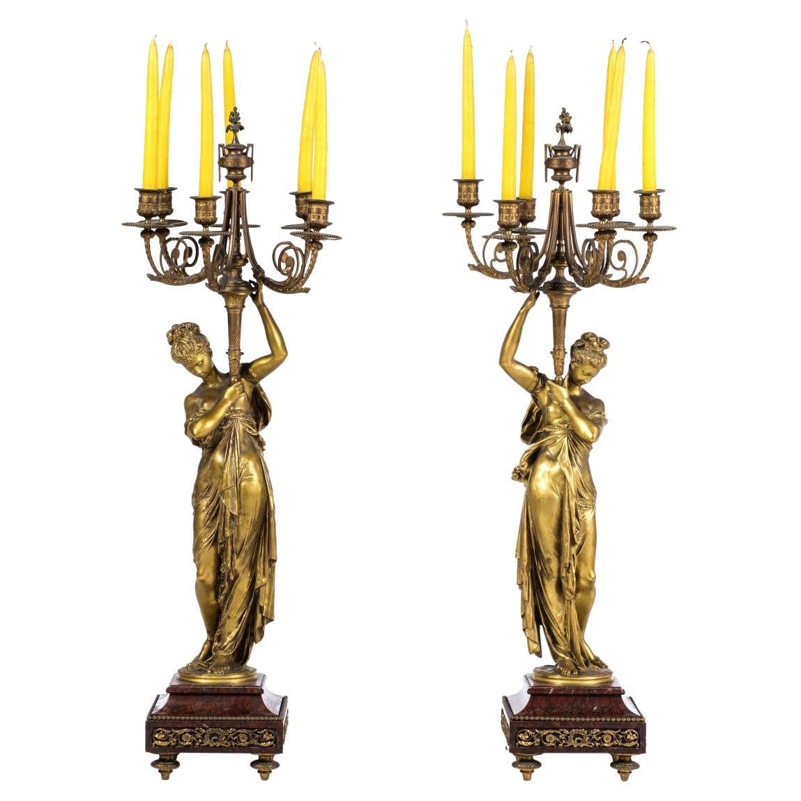 Paire de candélabres français à cinq branches Albert Carrier-Belleuse, 19ème siècle en vente