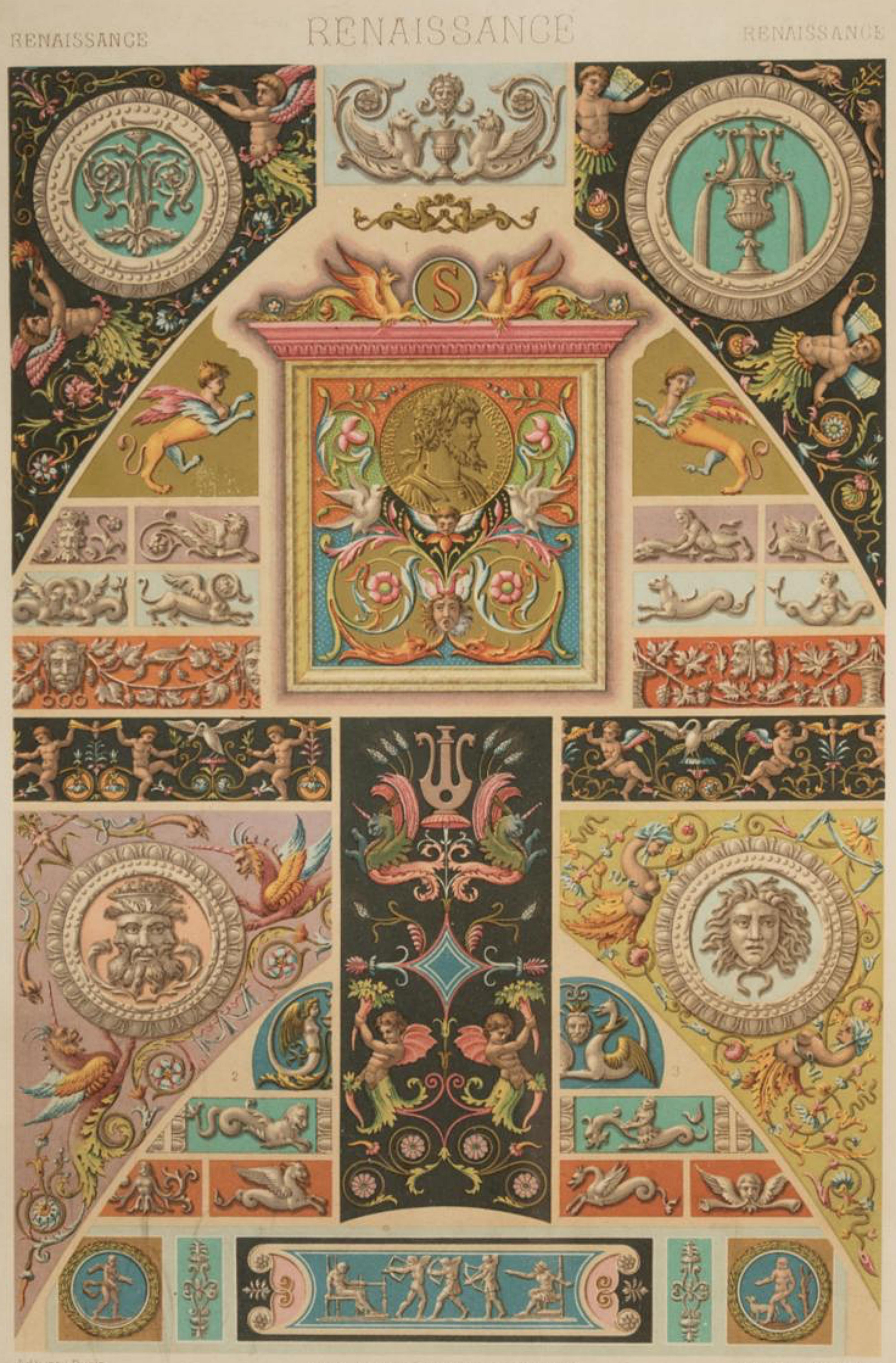 ALBERT-CHARLES-AUGUSTE RACINET (1825) / (1893) „Deko-Motive mit dekorativen Motiven. Renaissance (Französisch) im Angebot
