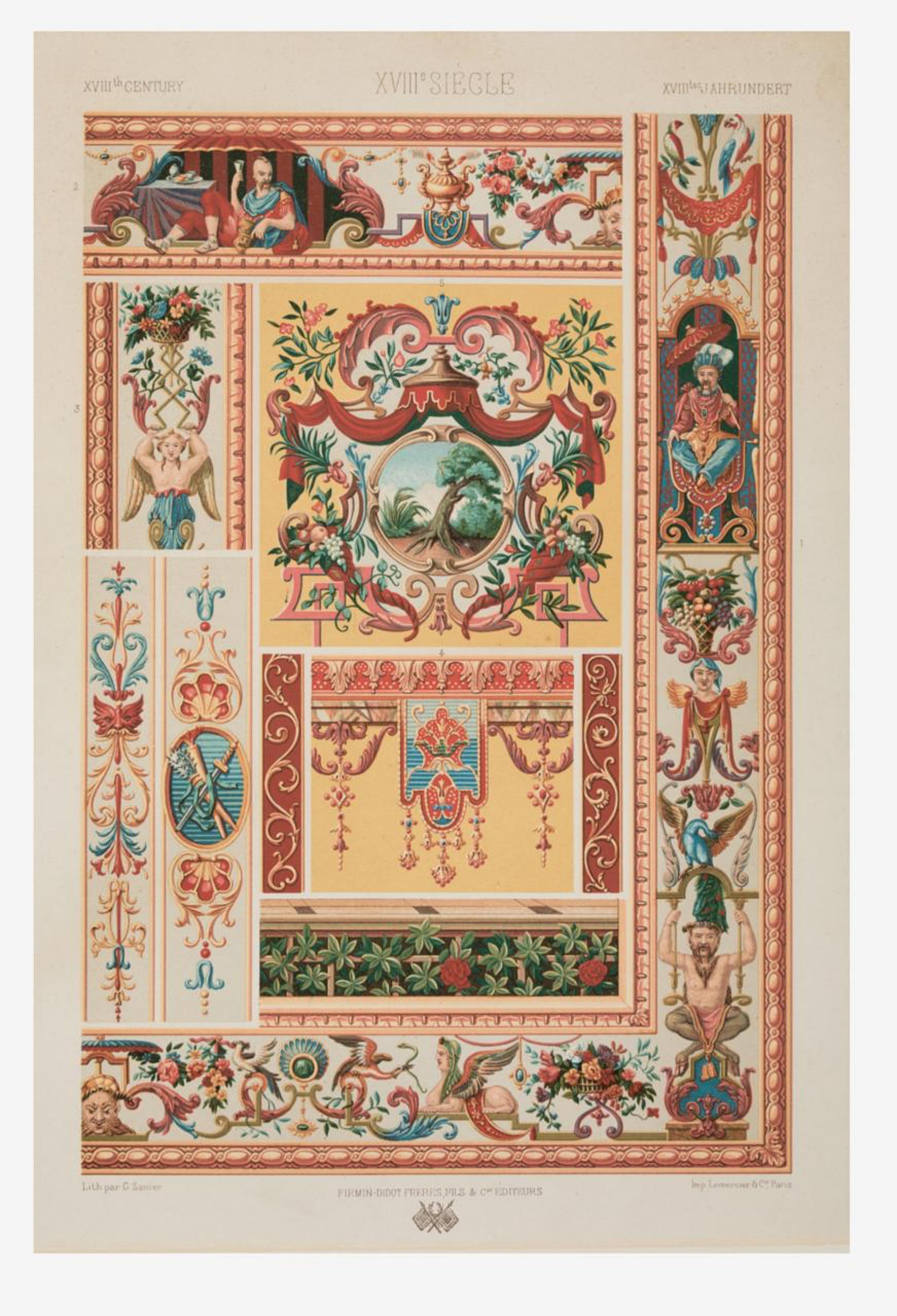ALBERT-CHARLES-AUGUSTE RACINET (1825) / (1893) „Deko-Motive mit dekorativen Motiven. XVIII. Siecle (Handgefertigt) im Angebot