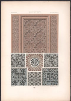 Byzantinischer, französischer antiker Lithographiendruck des 19. Jahrhunderts im Racinet-Kunstdesign