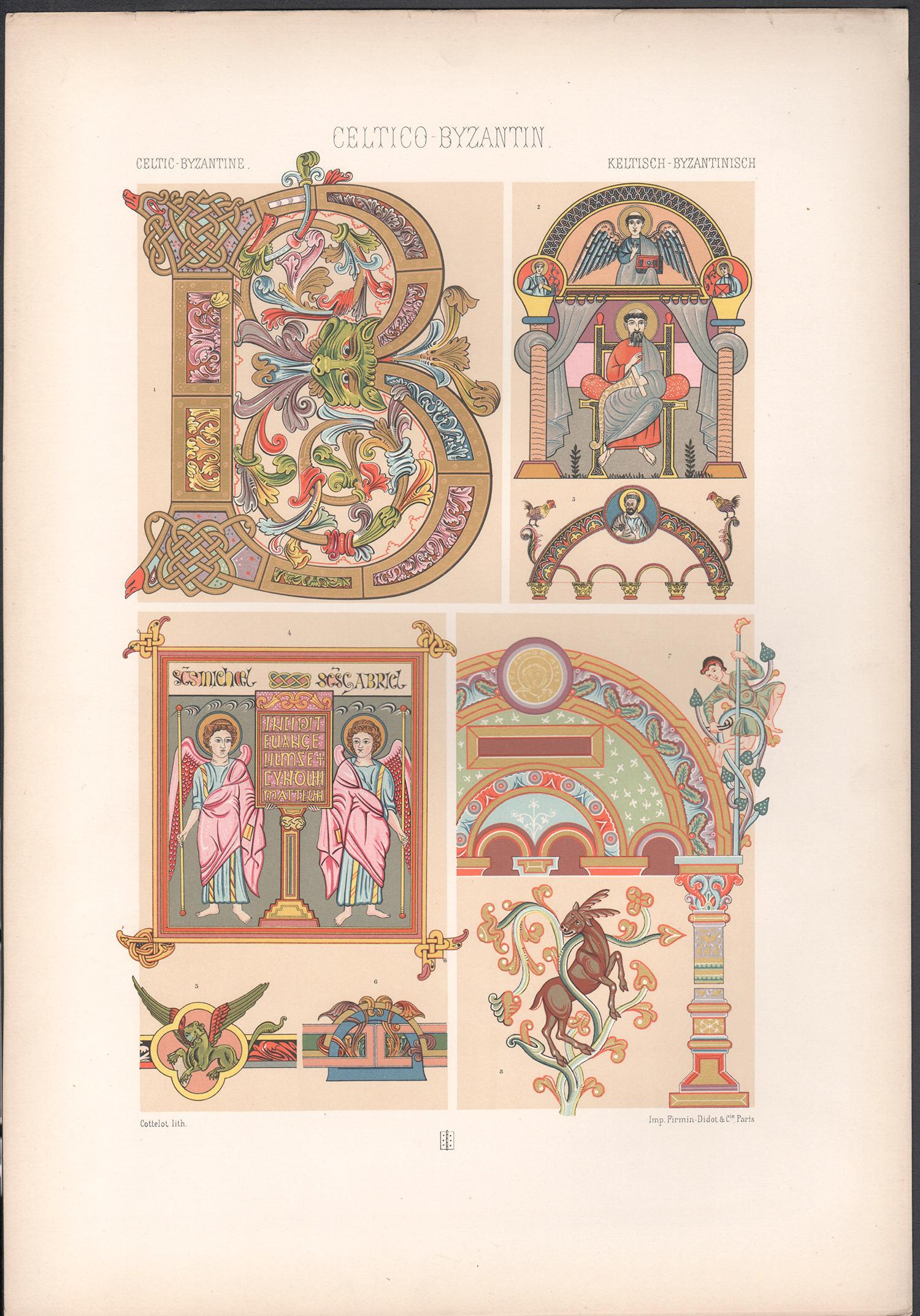 Celtic-Byzantinischer, französischer antiker Racinet-Art-Design-Druck aus dem 19. Jahrhundert – Print von Albert-Charles-Auguste Racinet
