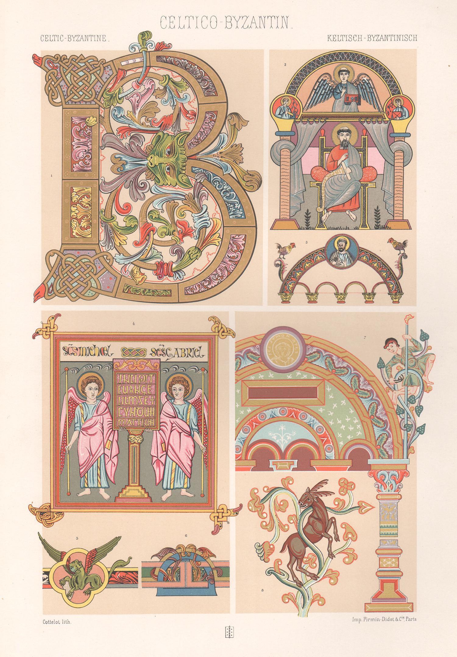 Albert-Charles-Auguste Racinet Abstract Print - Celtic-Byzantine, French antique 19th century Racinet art design print