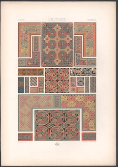 Celtic, French antique 19th century Racinet art design lithograph print