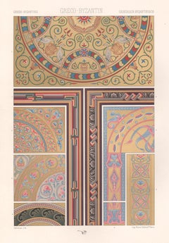 Antiker griechisch-byzantinischer, französischer antiker Racinet-Art-Design-Lithographiedruck aus dem 19. Jahrhundert