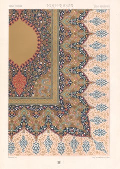 Lithographie indienne-persanienne, française antique du 19ème siècle, dessin d'art racket