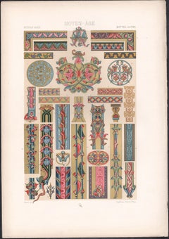 Middle Ages, French antique 19th century Racinet art design lithograph print