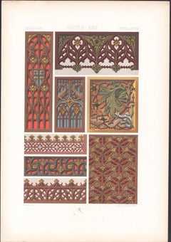 Middle Ages, French antique 19th century Racinet art design lithograph print