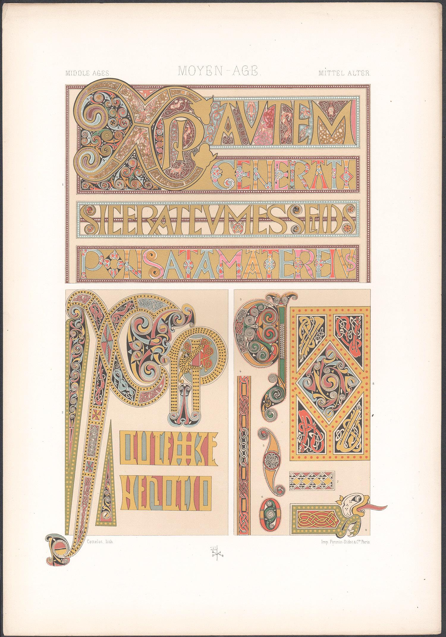 Antiker französischer antiker Racinet-Kunstdesign-Lithografiedruck aus dem Mittelalter – Print von Albert-Charles-Auguste Racinet