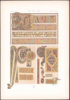 Middle Ages, French antique 19th century Racinet art design lithograph print