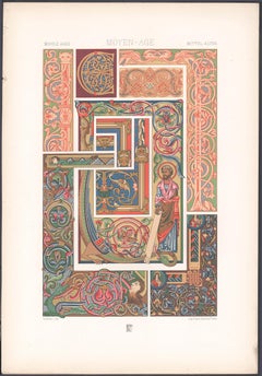 Middle Ages, French antique 19th century Racinet art design lithograph print