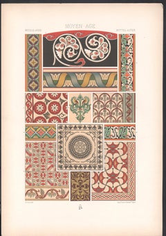 Middle Ages, French antique 19th century Racinet art design lithograph print
