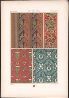 Middle Ages, French antique 19th century Racinet art design lithograph print