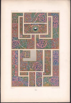 Middle Ages, French antique 19th century Racinet art design lithograph print