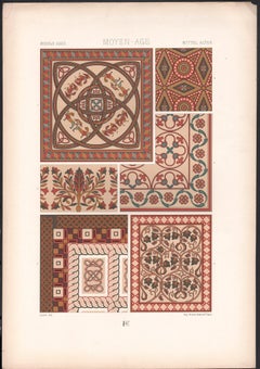 Middle Ages, French antique 19th century Racinet art design lithograph print